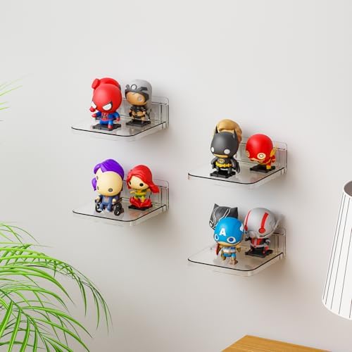 Yieach 5 Inch Mini Wall Shelf 4 Pack Clear Floating Display