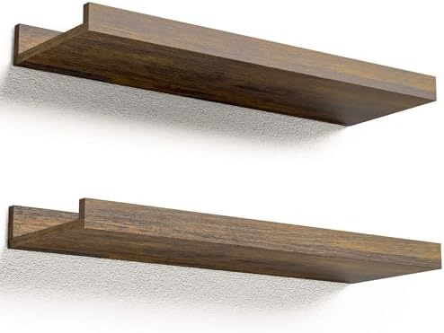 Boswillon Floating Shelves Set of 2 Brown Rustic Wall Mount