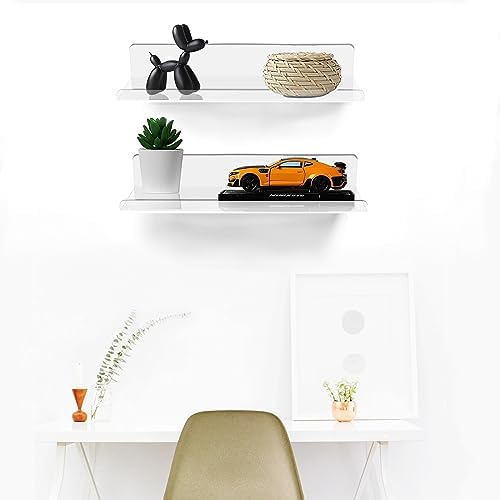 ROYALITA Small Clear Acrylic Floating Wall Shelves Set of 2