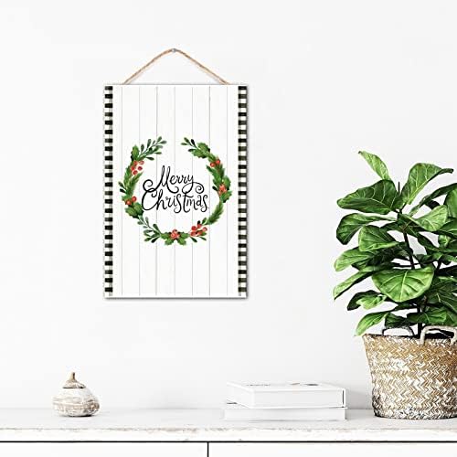 Winter Door Hanger Wreath Wood Sign 8x12in