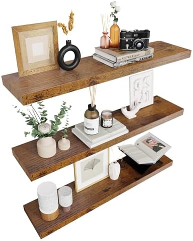 Colima Floating Shelves Set of 3 Brown Wood 36 Inch Wall Mount