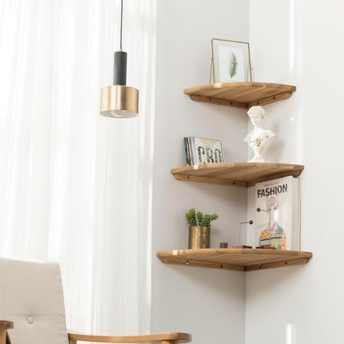 Conamily 7 Inch Solid Oak Floating Corner Shelf