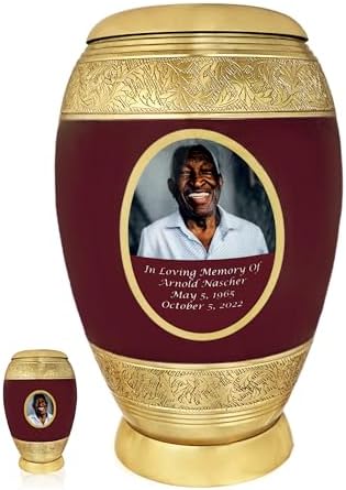 105 Inch Burgundy Personalized Cremation Urn for Human Ashes