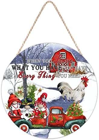 Farmhouse Front Door Hanger with Cow Chicken Goat Truck Wood Sign 10x10in