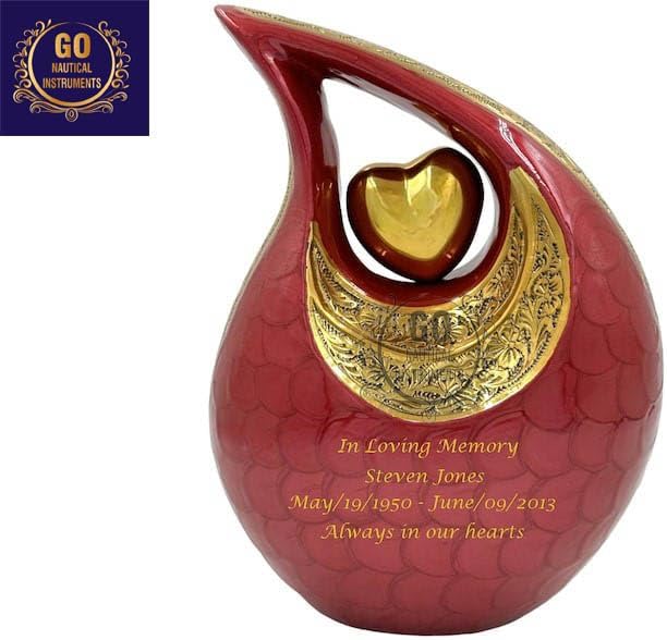 Personalized Engraved Teardrop Urn 11x8 Inches Golden Heart