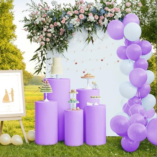 LEBENGURU 5Pcs Cylinder Pedestal Covers Purple Round Spandex