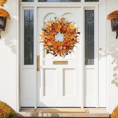 Artificial Fall Wreath 22 Inch Autumn Door Decor