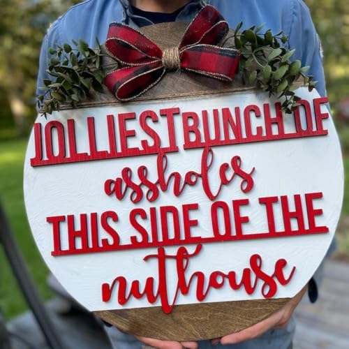 Festive Wooden Door Wreath with Linen Bow