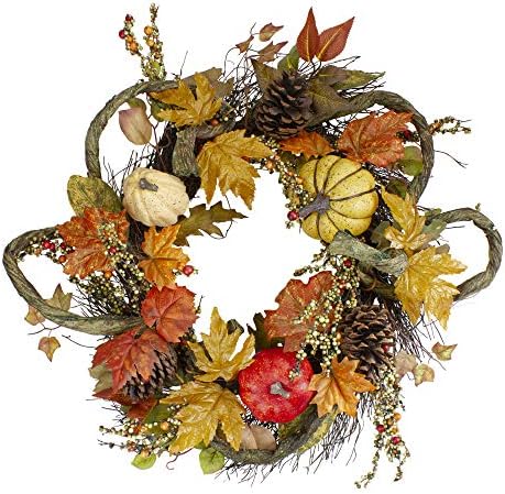 Autumn Harvest Wreath with Pumpkins and Sunflowers