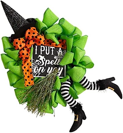 Nearly Natural 26in Halloween Witch Broom and Hat Wreath