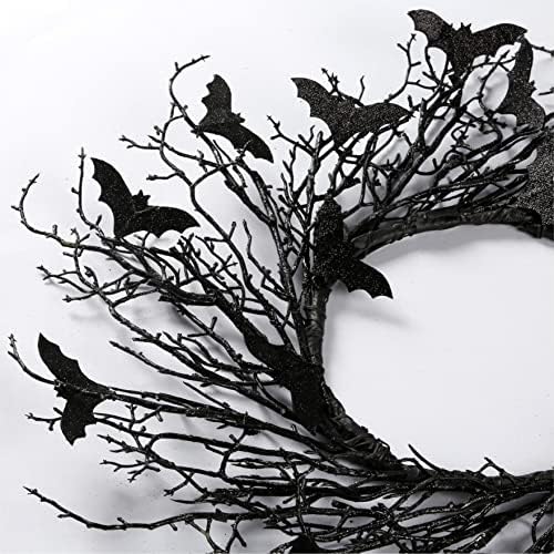 Sggvecsy 177 Inch Black Twig Wreath with Glitter Bats