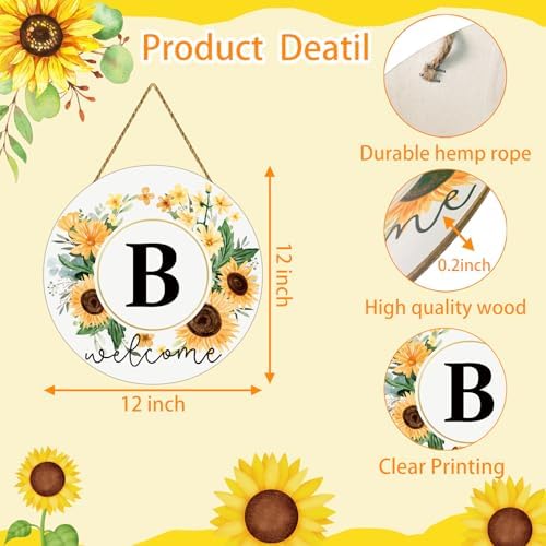 Sunflower Monogram Letter B Wreath Welcome Sign