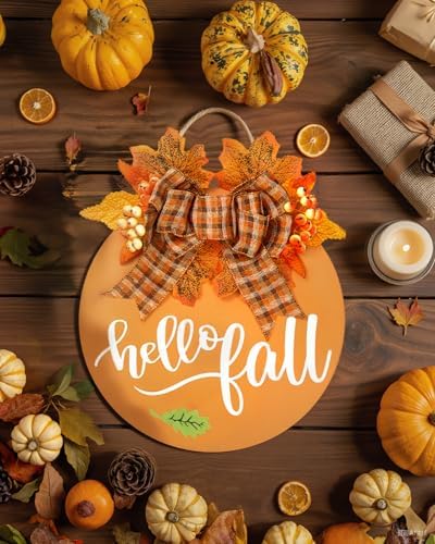 Hello Fall Wreath for Front Door 12 Inch