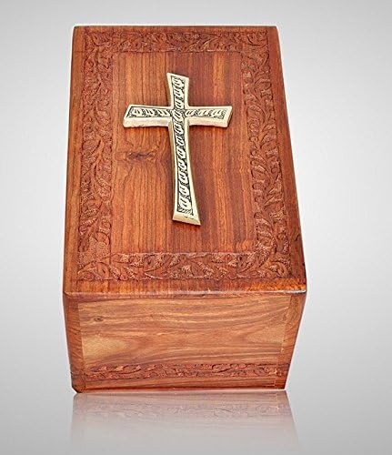 Solid Rosewood Urn with Brass Cross Adult