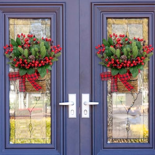 Christmas Door Wreath with Berries and Pine Cones