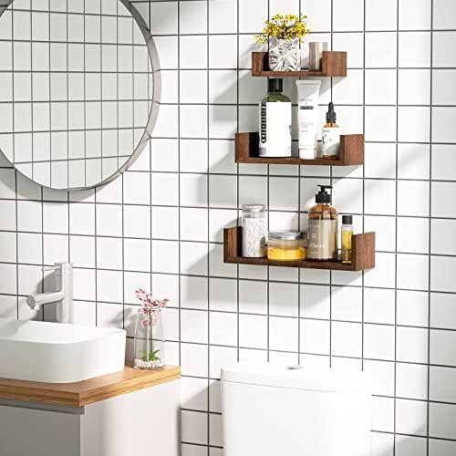 SRIWATANA Floating Wall Shelves Set of 3 Dark Brown