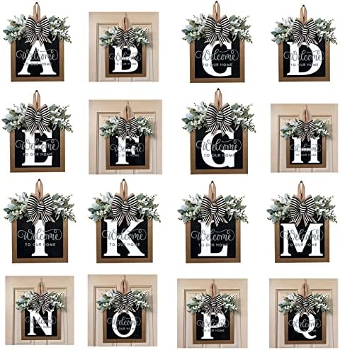 2023 New Surname Front Door Garland Wreath with 26 Letters Welcome Sign