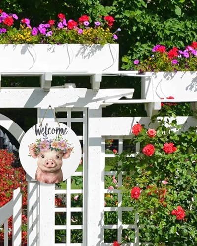 10 Inch Pink Pig Welcome Sign Wood Door Wreath