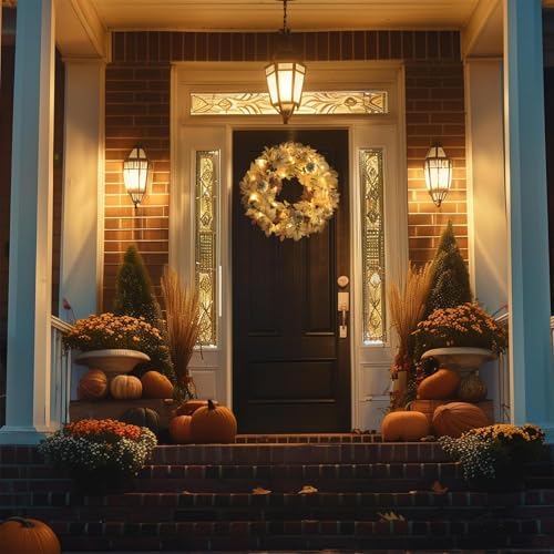 Realistic Fall Wreath with Timer Lights 22 Inch