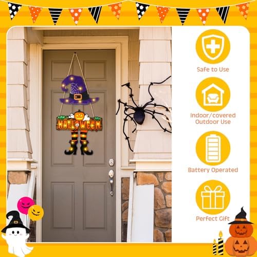 LED Halloween Witch Door Sign with Light Up Design