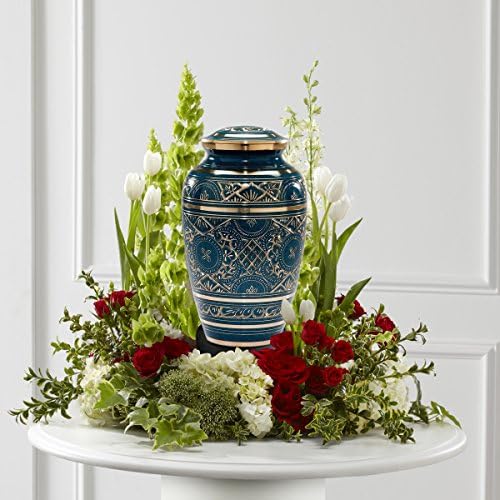Caribbean Blue Cremation Urn with Gold Etched Design