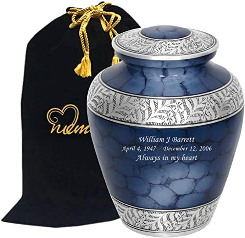 Custom Engraved Cremation Urn - Handmade Cloud Blue Urn for Ashes