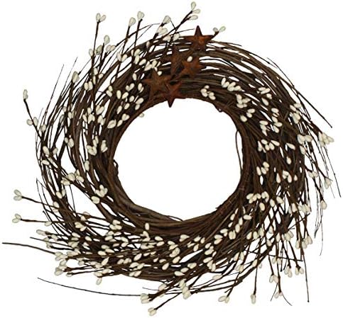 Primitives Rustic Wreath with Barn Stars and Berries 12 Inch Ivory