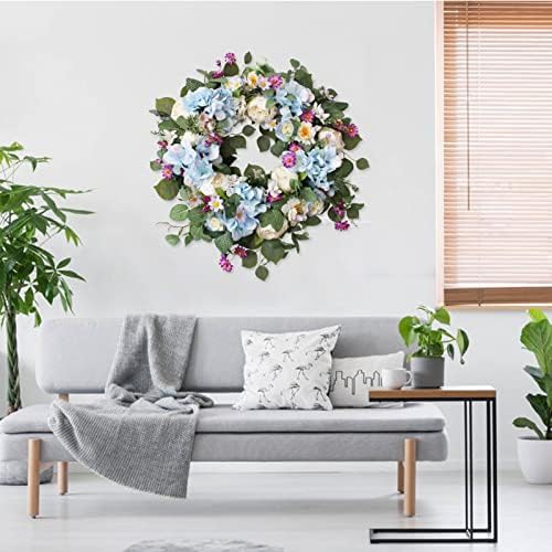 24 Inch Blue Hydrangea Wreath for Front Door