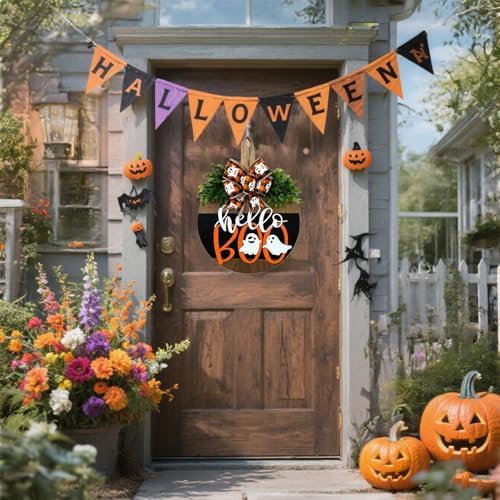Cute Halloween Ghost Welcome Wreath Door Hanger