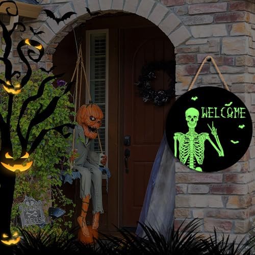 Halloween Door Wreath Skull Welcome Sign 12 Inch