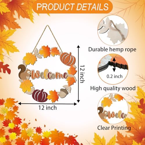 Fall Door Decor Wooden Wreath with Welcome Sign
