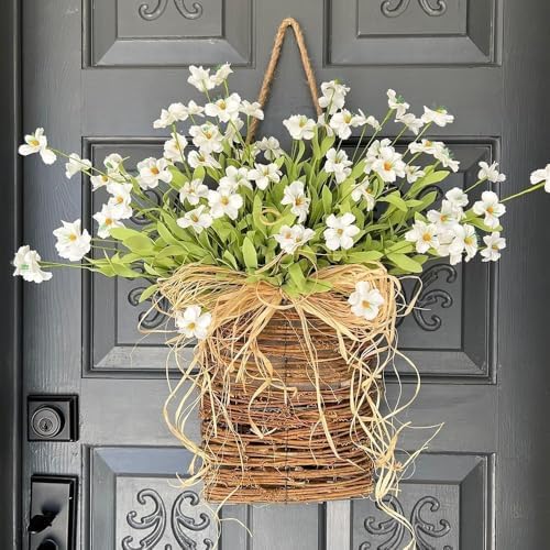 2025 Cream Hydrangea Door Wreath Basket Decor