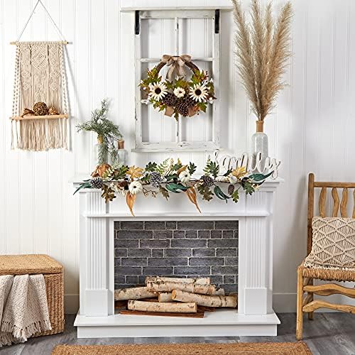 Nearly Natural 20in Autumn Sunflower Wreath with Bow