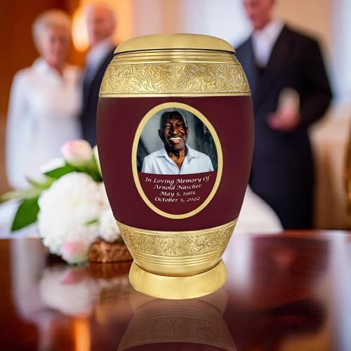 105 Inch Burgundy Personalized Cremation Urn for Human Ashes