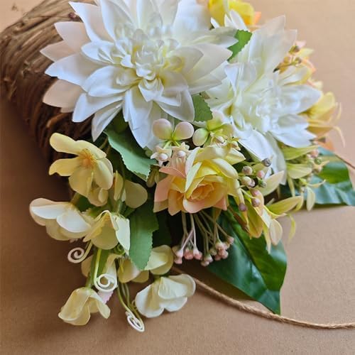 Champagne Rose Door Wreath with Hanging Rope
