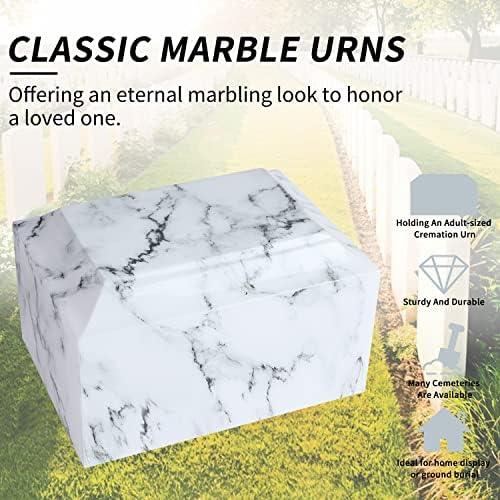 White Classic Cultured Marble Cremation Urn for Adult Ashes