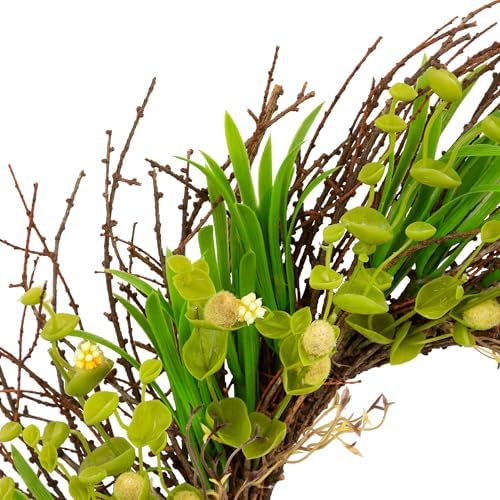 Northlight Budding Flowers Leaves Twigs Artificial Wreath 20 Inch Yellow