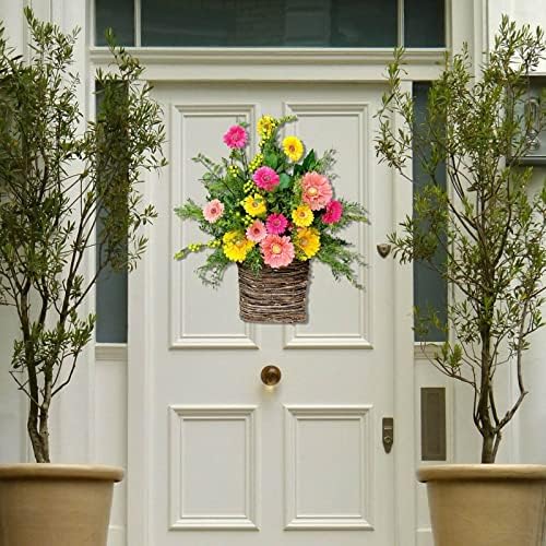 Cream Hydrangea Door Wreath with Basket and Rattan
