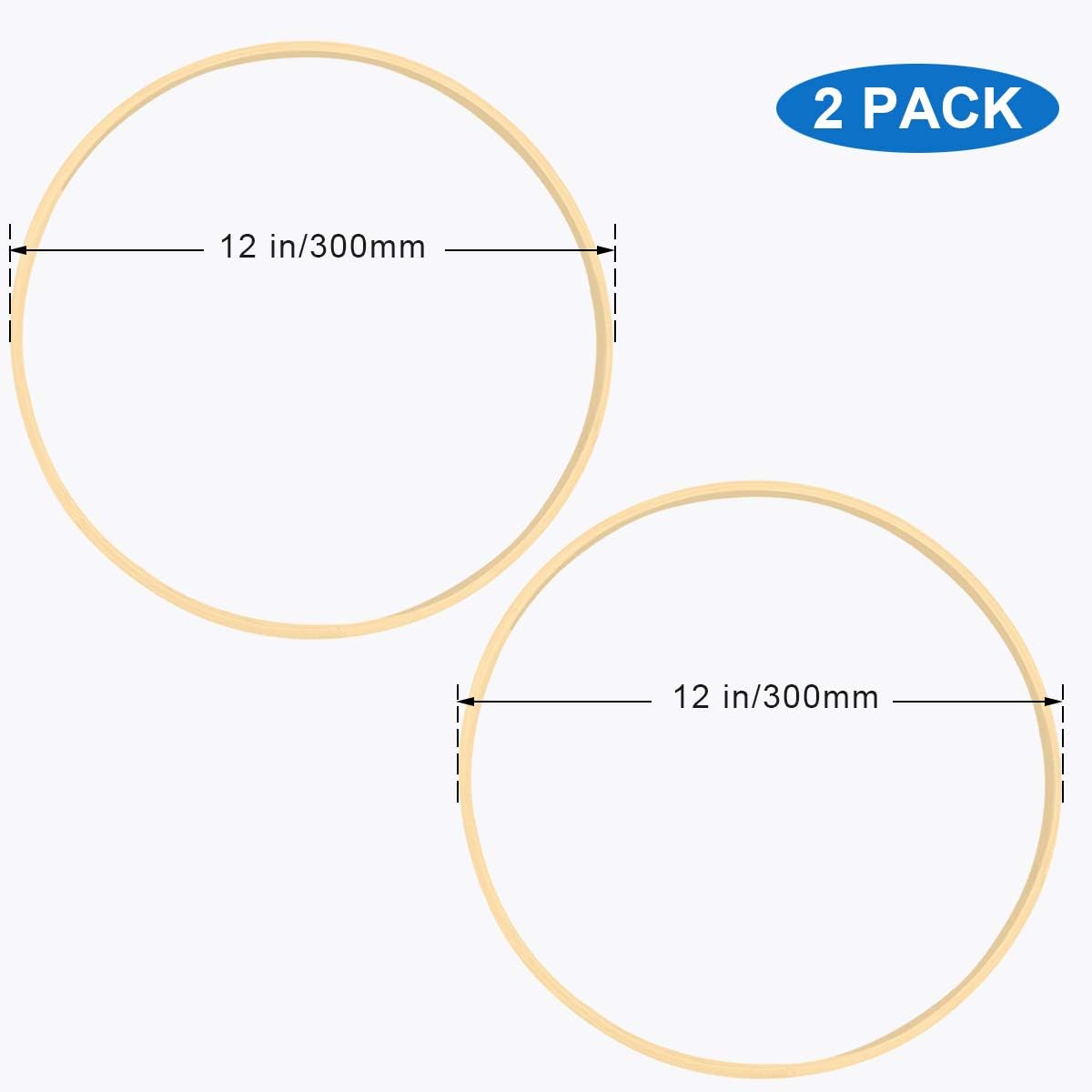 Worown 12 Inch Bamboo Hoops 2 Pack for Wreaths and Crafts