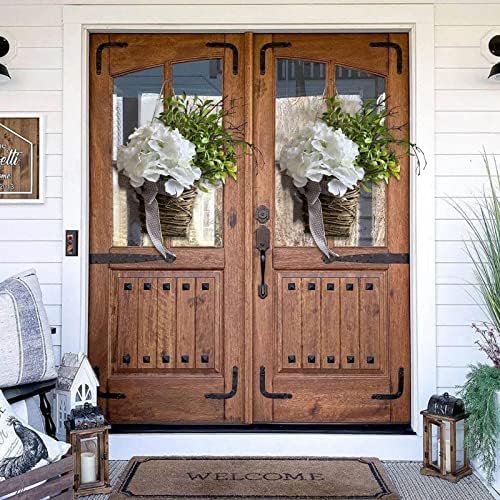 Cream Hydrangea Door Wreath Basket Spring Welcome Sign