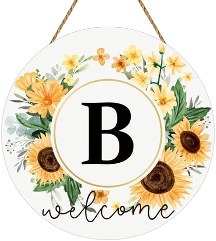 Sunflower Monogram Letter B Wreath Welcome Sign