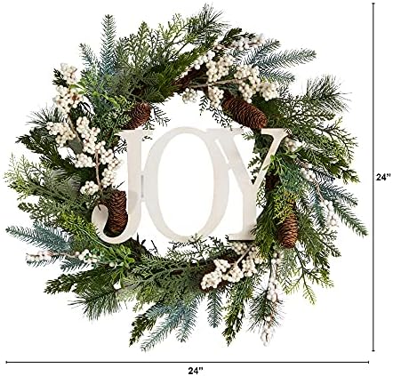 Nearly Natural 24in Christmas Joy Greenery Wreath