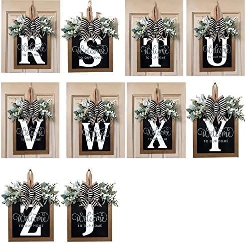 2023 New Surname Front Door Garland Wreath with 26 Letters Welcome Sign