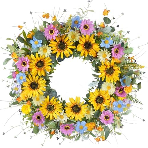 GTIDEA Summer Sunflower Wreath 22 Inch Decor