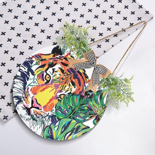 Exnundod Welcome Door Sign Tiger Jungle Wreath