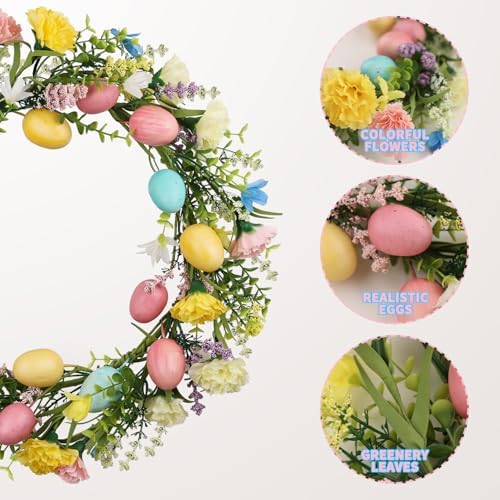 16 Inch Easter Wreath with Eggs and Flowers