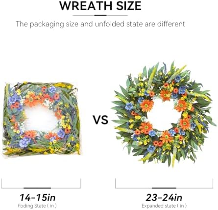 Soomeir Spring Summer Wreath with Daisy and Lavender 24 Inch
