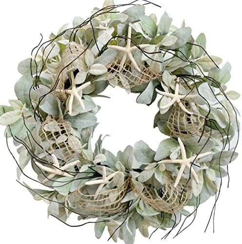 18 Inch Green Lambs Ear Wreath With Starfish
