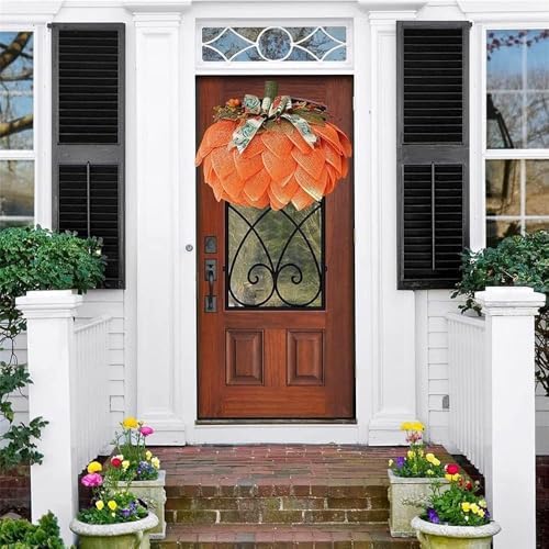 Farmhouse Pumpkin Wreath for Front Door Autumn Decor