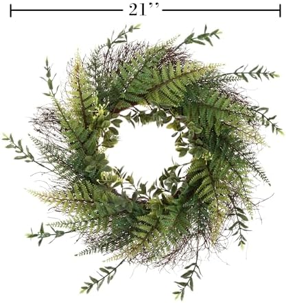 21 Inch Artificial Fern Wreath with Grapevine Base